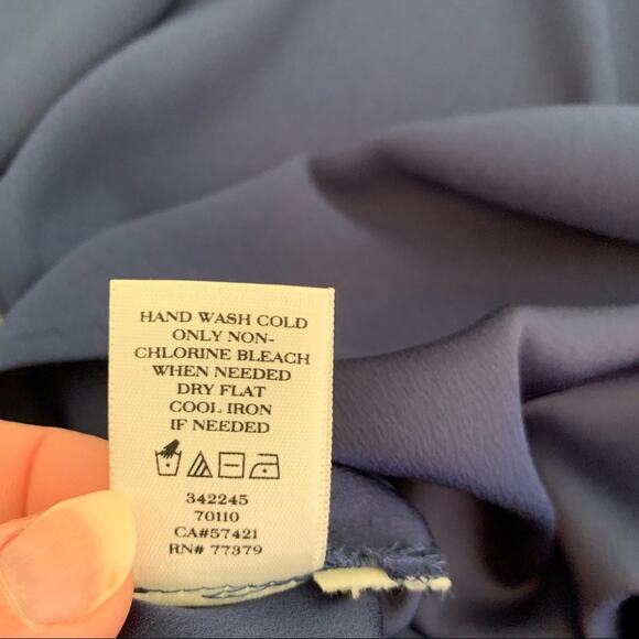 Ann Taylor navy blue popover black faux leather trim size Small - Picture 11 of 11